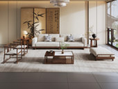 忆宋风华 宋式美学 云雅沙发 高品级北美进口白蜡木 舒适透气棉麻布 坐深宽敞肆意躺卧 舒适靠背云感高弹座包 胡桃色 组合沙发 四人位+脚踏+休闲椅*2