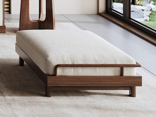  宋式美学 云雅沙发 高品级北美进口白蜡木 舒适透气棉麻布 高弹饱满海绵 胡桃色 脚踏