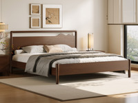 忆宋风华 宋式美学 远山床 高品级北美进口白蜡木 连绵起伏山影造型 宽厚实木靠背舒适承托 胡桃色 1.8*2.0米卧室双人床（搭配松木床板条）