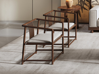  宋式美学 官帽椅 高品级北美进口白蜡木 镂空靠背舒适透气 结实稳固口字腿 胡桃色 休闲椅（1把）