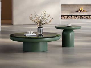  极简风格 牛油果绿大理石 独特设计感纹理 优质哑光烤漆 经典双圆组合 1.0米 茶几组合（大圆+小圆）