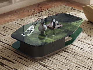  极简风格 牛油果绿大理石 独特设计感 纹理细腻榆木皮 圆润边角呵护级防撞设计 1.4米 茶几（纹理随机）