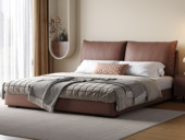 欧瑞仕 意式极简 高定头层黄牛皮 豪奢大面积真皮床头 巨量蓬松羽绒+高弹柔软海绵 独立双靠包 俄罗斯落叶松实木框架 1.8*2.0米床（搭配10公分松木排骨架）