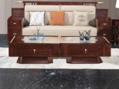 檀影轩 新中式 进口乌金木 纹理自然温润 细腻柔滑岩板 立体竖线纹理装饰板 精致金色拉手造型 黑檀色 2.0米 茶几（茶几组合）