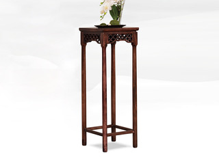  新中式 进口乌金木 纹理自然温润 传统镂空鱼鳞纹雕花工艺 黑檀色 高花架