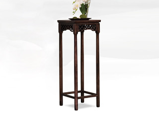  新中式 进口乌金木 纹理自然温润 传统镂空鱼鳞纹雕花工艺 黑檀色 高花架