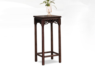  新中式 进口乌金木 纹理自然温润 传统镂空鱼鳞纹雕花工艺 黑檀色 矮花架