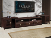 檀影轩 新中式 进口乌金木 纹理自然温润 实木伸缩电视柜 对称三抽设计 科学设计分区多元化储物 格栅柜门装饰 黑檀色 电视柜