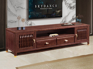  新中式 进口乌金木 纹理自然温润 科学设计分区多元化储物 格栅柜门装饰 黑檀色 2.2米 电视柜