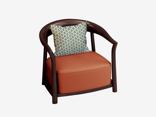  新中式 进口乌金木 纹理自然温润 柔韧细腻仿真皮 厚实高密度海绵座包 圆润弧形围边扶手 黑檀色 休闲椅（腰枕随机发货）