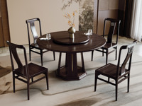 檀影轩 新中式 进口乌金木 纹理自然温润 八角腿稳固结实 立体竖纹设计 黑檀色 1.5米 餐桌（搭配90公分转盘）