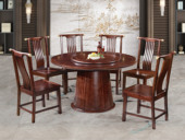 檀影轩 新中式 进口乌金木 纹理自然温润 圆柱型桌腿厚重沉稳 黑檀色 1.5米 餐桌（搭配90公分转盘）