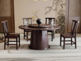 檀影轩 新中式 进口乌金木 纹理自然温润 圆柱型桌腿厚重沉稳 黑檀色 1.6米 餐桌（搭配90公分转盘）