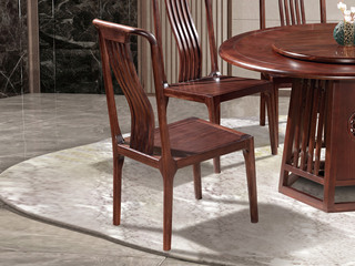  新中式 进口乌金木 纹理自然温润 透气弧形镂空靠背 贴合人体曲线 黑檀色 餐椅（单把价格 需双数购买 单数不发货）