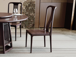  新中式 进口乌金木 纹理自然温润 透气弧形镂空靠背 贴合人体曲线 黑檀色 餐椅（单把价格 需双数购买 单数不发货）