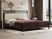 檀影轩 新中式 进口乌金木 纹理自然温润 细腻柔韧仿真皮 竖线条纹装饰 柔软高弹海绵 精致铜套点缀 1.8*2.0米 实木床（搭配松木床板条）