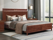 檀影轩 新中式 进口乌金木 纹理自然温润 宽阔床屏舒适大气 精致五金装饰点缀 1.8*2.0米 实木床（搭配松木床板条）