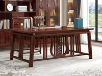 檀影轩 新中式 进口乌金木 纹理自然温润 大板桌面随心置物 精致五金点缀 实木桌腿稳固结实 1.4米 茶台