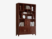 檀影轩 新中式 进口乌金木 纹理自然温润 开放式展示架+经典双抽 多元化大容量储物 三门书柜