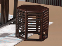 檀影轩 新中式 实木六角凳 进口乌金木 纹理自然温润 重叠线条设计 茶凳