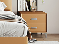 歌迪 极简风格 全实木柜体+松木抽屉 皮艺 暮光橙 床头柜（黑色横拉手）