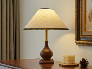 【包邮】 宋式美学风格 橡木+布艺灯罩 客厅卧室中古系列 实木LT8008-胡桃-三色 胡桃木色 台灯(含光源 E27)（内蒙古，新疆，西藏，青海，甘肃、宁夏等地区不包邮 运费请咨询客服)