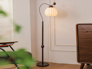 【包邮】 宋式美学风格 蚕丝灯罩+白蜡木+实心铝件+电镀 客厅卧室中古系列 落地灯-实木L2305-珍珠黑-三色 珍珠黑 落地灯(含光源 E27)（内蒙古，新疆，西藏，青海，甘肃、宁夏等地区不包邮 运费请咨询客服)