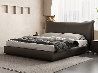 【现货】 意式极简 Chanel香奈儿真皮床 至臻头层黄牛皮  时尚界“名媛床” 一体式微笑型宽屏设计+45D高回弹海绵 工程学承托  深度舒适 进口俄罗斯落叶松实木框架 棕灰色 1.8*2.0米床（搭配10公分松木排骨架）