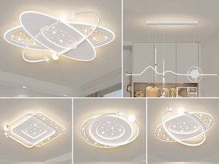 【包邮】 现代简约 铁+亚克力 客厅卧室系列 全屋套餐XY0203白-三室两厅-三色变光 白色 三室两厅(含光源 LED贴片)（内蒙古，新疆，西藏，青海，甘肃、宁夏等地区不包邮 运费请咨询客服）