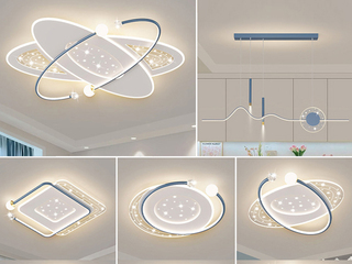 【包邮】 现代简约 铁+亚克力 客厅卧室系列 全屋套餐XY0203蓝-三室两厅-三色变光 蓝色 三室两厅(含光源 LED贴片)（内蒙古，新疆，西藏，青海，甘肃、宁夏等地区不包邮 运费请咨询客服）