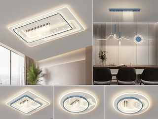 【包邮】 现代简约 铁+亚克力 客厅卧室系列 全屋套餐XY0201蓝-三室两厅-三色变光 蓝色 三室两厅(含光源 LED贴片)（内蒙古，新疆，西藏，青海，甘肃、宁夏等地区不包邮 运费请咨询客服）