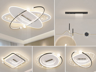 【包邮】 现代简约 铁+亚克力 客厅卧室系列 全屋套餐XY0199黑-三室两厅-三色变光 黑色 三室两厅(含光源 LED贴片)（内蒙古，新疆，西藏，青海，甘肃、宁夏等地区不包邮 运费请咨询客服）