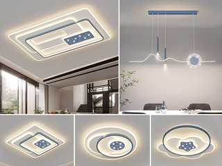 【包邮】 现代简约 铁+亚克力 客厅卧室系列 全屋套餐XY0178蓝-三室两厅-离线语音+遥控 蓝色 三室两厅(含光源 LED贴片)（内蒙古，新疆，西藏，青海，甘肃、宁夏等地区不包邮 运费请咨询客服）