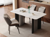 歌迪 极简风格 质地晶莹中花白大理石 纹理细腻顺滑 太空灰拉丝不锈钢 设计感双拼桌腿 高强支撑力 1.4米 餐桌