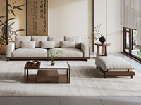 忆宋风华 宋式美学 云雅沙发 高品级北美进口白蜡木 舒适透气棉麻布 坐深宽敞肆意躺卧 舒适靠背云感高弹座包 沙发组合 四人位+脚踏