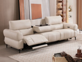 【年终大促】【现货】芝华仕旗舰款 现代简约 零靠墙真皮电动功能沙发  多功能翻盖茶几 靠包茶台随心切换 巴西进口头层牛皮 米白色 右功能三人位沙发（此产品有短途物流费）