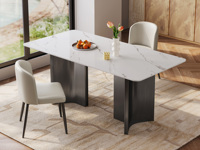 歌迪 意式极简 淡雅精致雪山白亮光岩板 防磕碰直边圆角台面 奔驰造型拉丝不锈钢脚 1.4米 餐桌