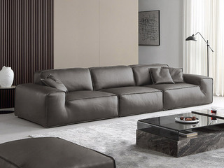 【现货】 极简风格 大黑牛全真皮沙发 SPA级触感进口头层黄牛皮 羽绒+海绵黄金比例填充 软而不榻 开边工艺 实木框架 棕灰色 直排四人位沙发