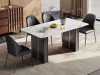 歌迪 极简风格 雅致光韵中花白大理石 质感柔和通透 线条精致利落 黑钛拉丝+灰钢栅格腿 沉稳轻盈硬核承重 超宽敞桌底空间 1.4米 餐桌