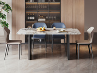 歌迪 极简风格 奢华瑰丽潘多拉大理石 纹理流畅灵动 钻石棱角灰钢拉丝不锈钢桌腿 线条利落有张力 强承重防摇晃 1.4米 马肚型 餐桌