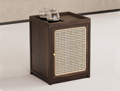 一方茶居 新中式 天然进口胡桃木+藤编工艺茶水柜 全自动智能抽水茶艺炉  深胡桃 茶车