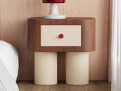 卡琪朵 奶油风 匹诺曹床头柜 网红设计款 趣味配色 宽大开放置物台面 圆墩墩大柱脚稳固结实 床头柜