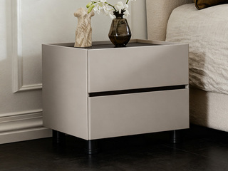  意式极简 佩斯床头柜 纹理细腻天然烟熏木皮 简约百搭方正造型 双层储物合理收纳 床头柜