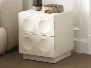  奶油风 伊厘床头柜 对称凹圆美学设计 分门别类灵巧收纳 优质奶白烤漆 高质托底缓冲导轨 床头柜