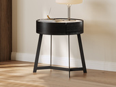 诺美帝斯 意式极简 触感细腻岩板 黑橡色水曲柳木纹饰面 科学承重实芯钢脚 台面围边设计 静音导轨 床头柜