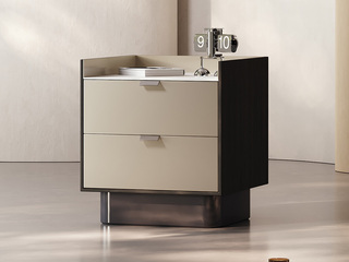  极简风格 细腻光滑岩板 经典双抽大容量科学储物 坚实耐用黑钛不锈钢底座 床头柜