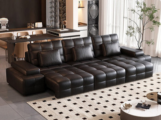 【摆场推荐】 意式极简 劳伦斯电动功能真皮沙发床 高定头层黄牛皮 遥控操作一键启停 沙发/床/单双贵妃多形态切换 买一享四 蓬松羽绒靠包/抱枕 枕形扶手惬意躺靠 四人位 沙发床