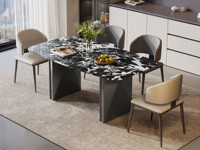 歌迪 极简风格 绚丽灵动宝格丽黑大理石 双面菱边立体造型 精工灰钛拉丝不锈钢脚 坚韧稳固承重无忧 力学美感兼备 1.4米 马肚型 餐桌