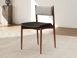  中古风 高品级北美进口白蜡木 优质皮艺座包 柔软透气麻布靠包 浅色 餐椅（单把价格 需双数购买 单数不发货）