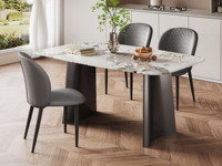 歌迪 极简风格 月弧餐桌 流光溢彩潘多拉大理石 半月弧形立体支撑 稳固几何强力承重 质感高级灰钢拉丝脚 圆弧转角工艺 1.4米 餐桌